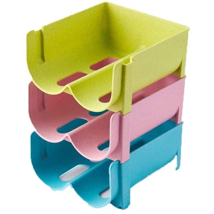 Set de 3 suporturi pentru sticle, plastic, multicolor, 6 sticle per suport