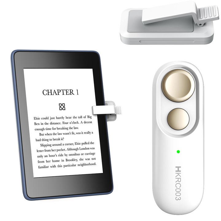 Dispozitiv de rasfoire pagini, control de la distanta, compatibil cu e-reader, design ergonomic, alb