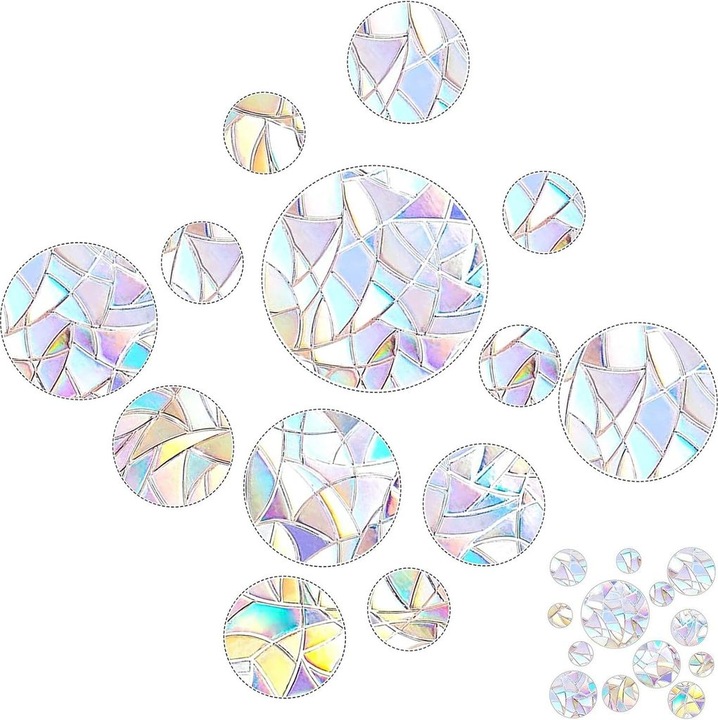 Set de 52 stickere decorative pentru feronerie, anti-coliziune, protectie pasari, multicolor, fara adeziv