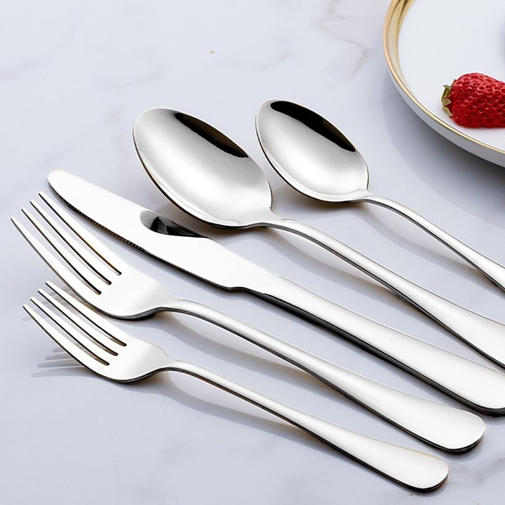 Set de tacamuri, 30 piese, serveste 6, inox, natural, 39.5x25.5x5.5cm