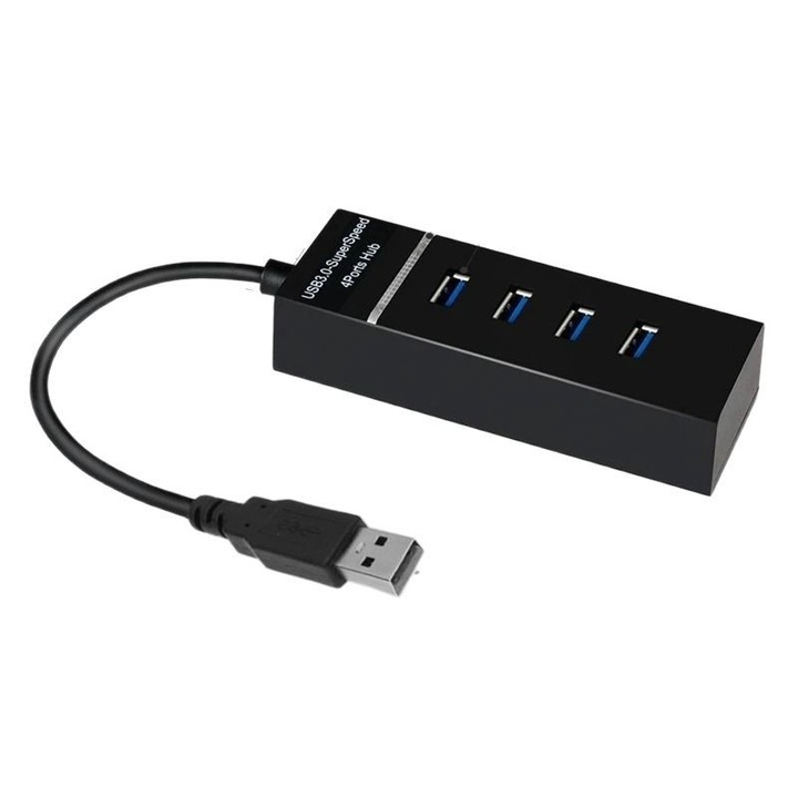Hub USB 3.0 cu 4 porturi, 3 porturi USB 2.0, 1 port USB 3.0, compact, pentru laptopuri