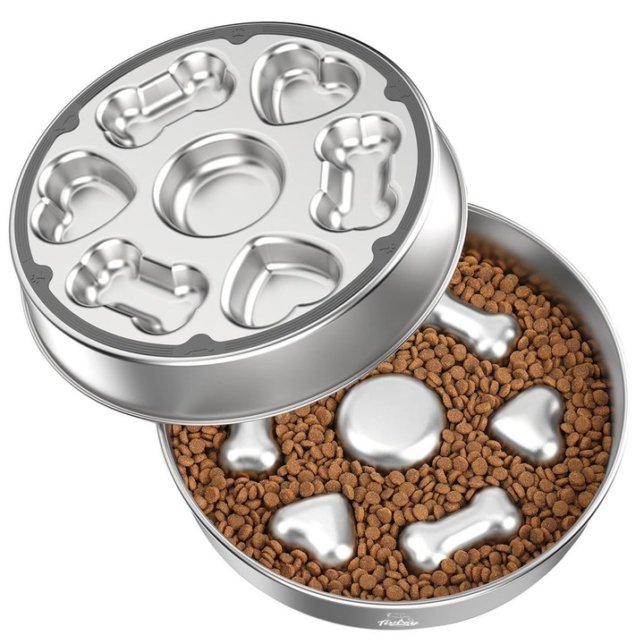 Bol pentru caini, din otel inoxidabil 304, anti inghitire, capacitate mare, non-alunecare, 25x4.4cm