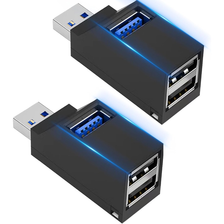 Hub USB 3.0, 4-porturi, adaptor portabil, compatibil cu laptopuri, Xbox, unitati flash, dimensiuni 1x10x5cm