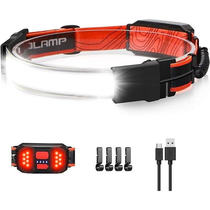 Lanterna LED cu incarcare USB, 3 moduri, lumina rosie, 1000mAh, ajustabila, pentru camping si drumetii