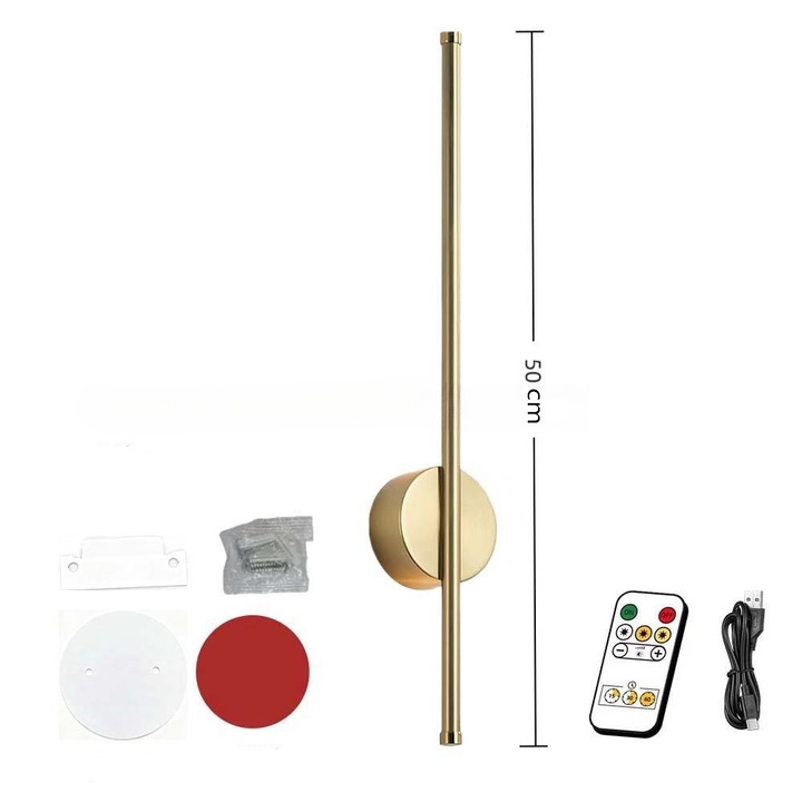 Lampa LED de perete 50cm, dimabila, cu telecomanda, design modern, culoare tri-color, set de 1 bucata