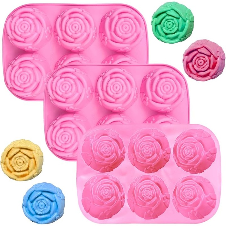 Set 3 forme prajituri din silicon, roz, pentru torturi, sapunuri, budinci, 24.5x6.3x3cm, rezistente la temperaturi -40C la +230C
