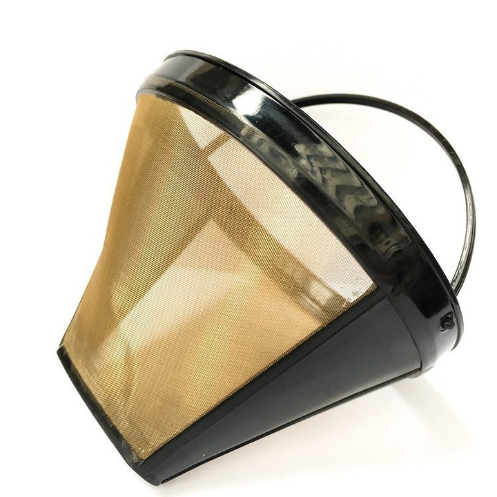 Set de 2 filtre de cafea reutilizabile, din otel inoxidabil, pentru filtre conice nr. 4, culoare neagra, dimensiuni 123.5x58x85mm