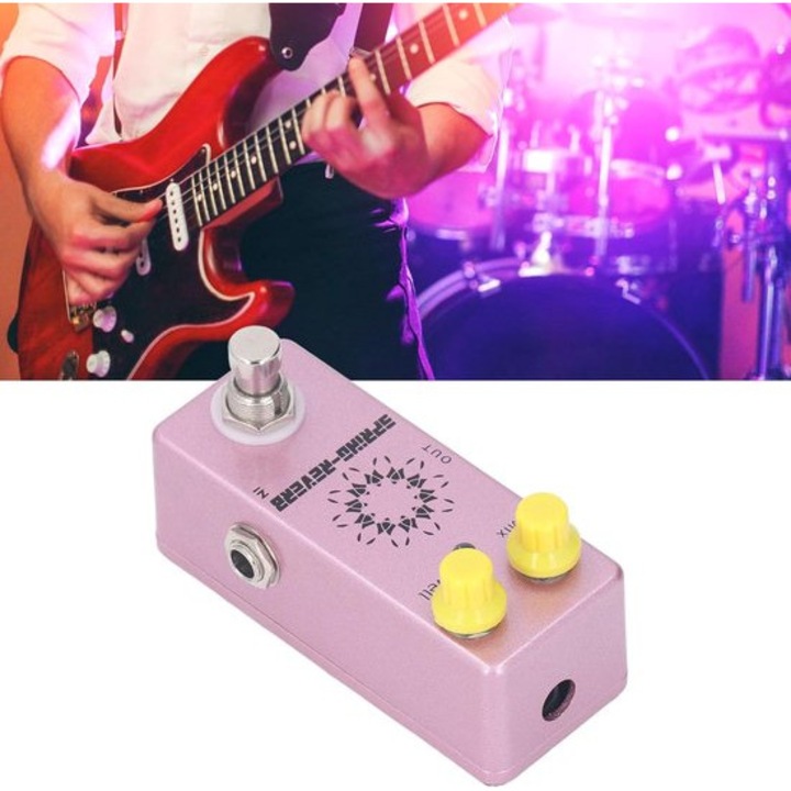 Gitár reverb pedál, rugós effekt, alumíniumötvözet konstrukció, true bypass kapcsoló, 1/4 hüvelyk