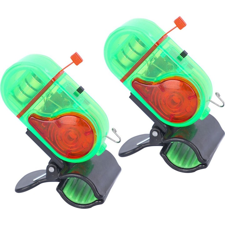 Set 2 alarme electronice pescuit cu clip LED, senzor impact, lumina nocturna