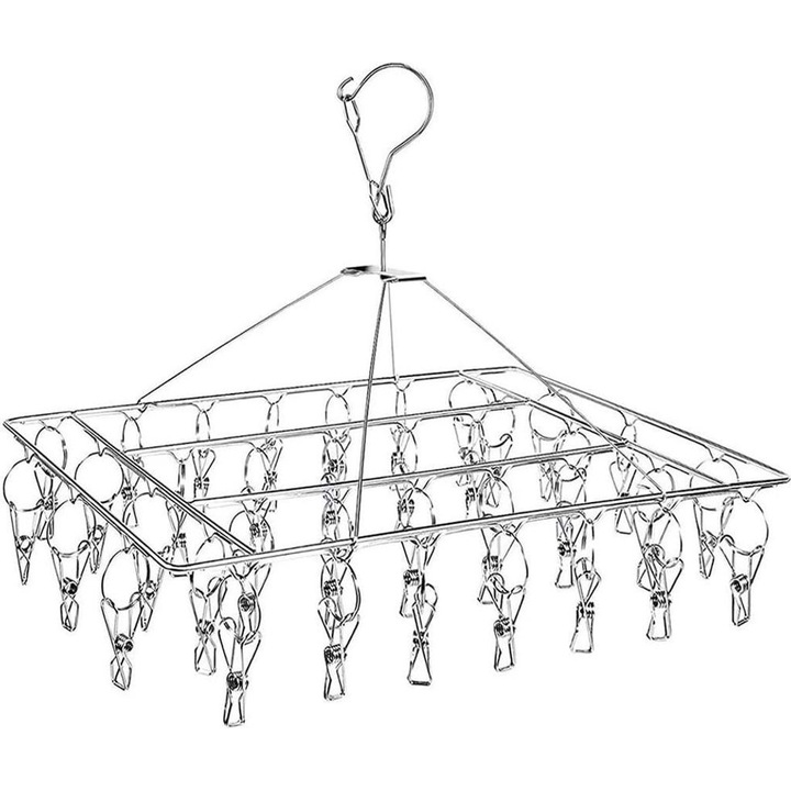 Uscator rufe din otel inoxidabil, cu 36 de cleme, rezistent la rugina, pentru sosete