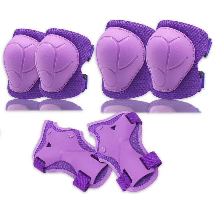 Set de protectie pentru copii, 6 piese, genunchiere, cotiere, protectii pentru incheieturi, multicolor, 3-9 ani