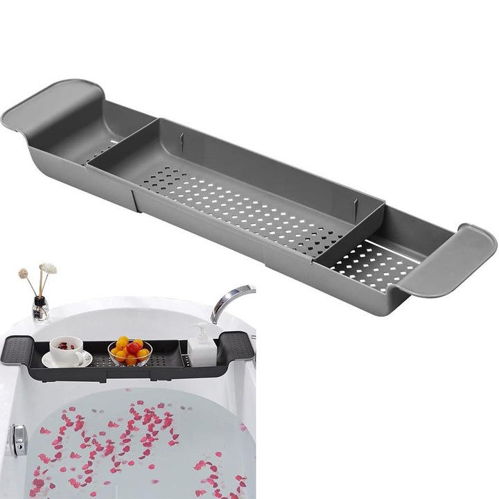 Suport pentru cada, set suporturi, design multifunctional, plastic rezistent, gri, dimensiuni ajustabile