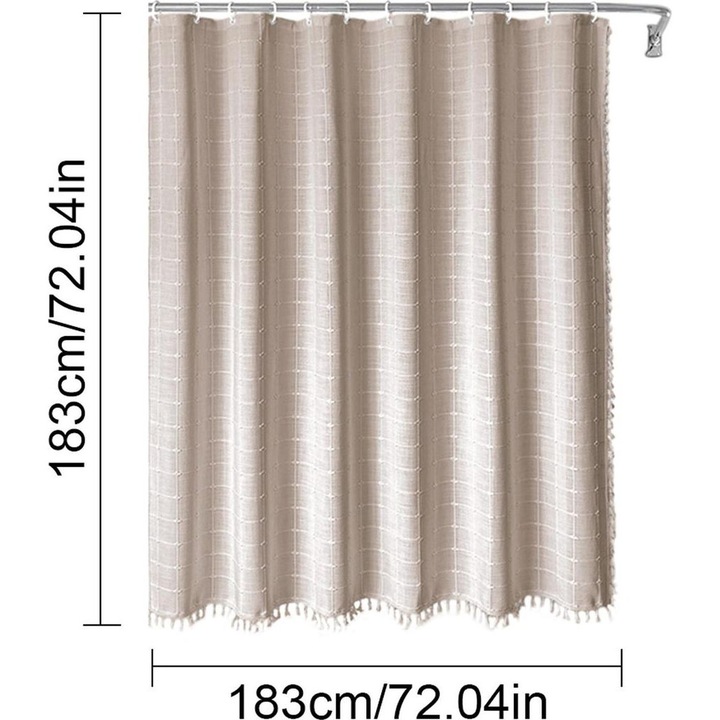 Perdea de dus, 183x183cm, amestec bumbac-in, design modern, culoare cafea