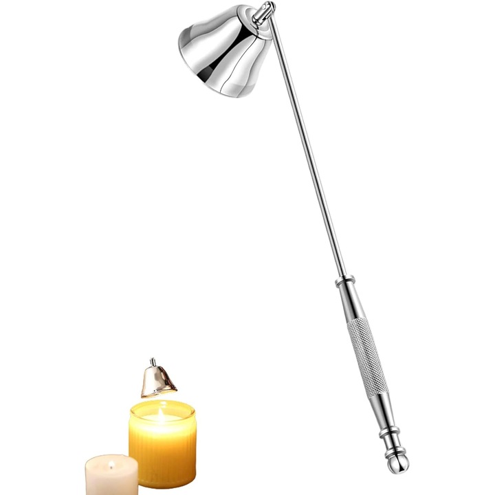 Stingator lumanari din otel inoxidabil, maner lung, argintiu, 21cm