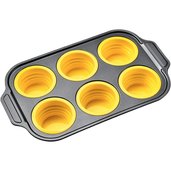 Tava de copt din silicon, 6 cupe, non-toxic, usor de curatat, galben, set