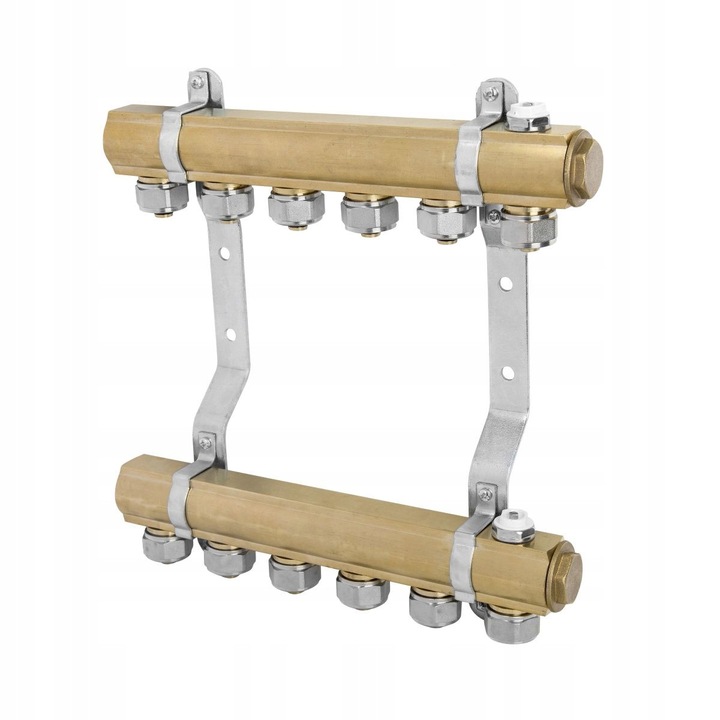 Set rozdzielacz mosit pentru PEX 16 mm, Baterm, 10 sectiuni, 2 adaptoare, 20 conectori Eurokonus, 1 inch, 5 cm distanta intre sectiuni