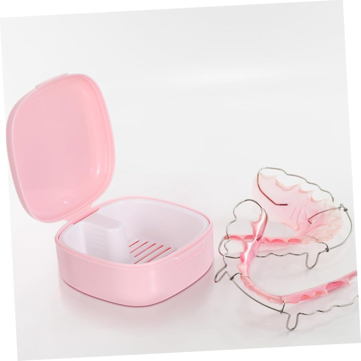 Cutie de depozitare pentru aparate dentare, design portabil, transparent, cu capac etans, set de curatare.