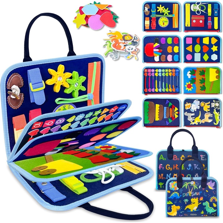 Carte ocupata Montessori, 8 pagini, activitati educationale, multicolor, pentru calatorii