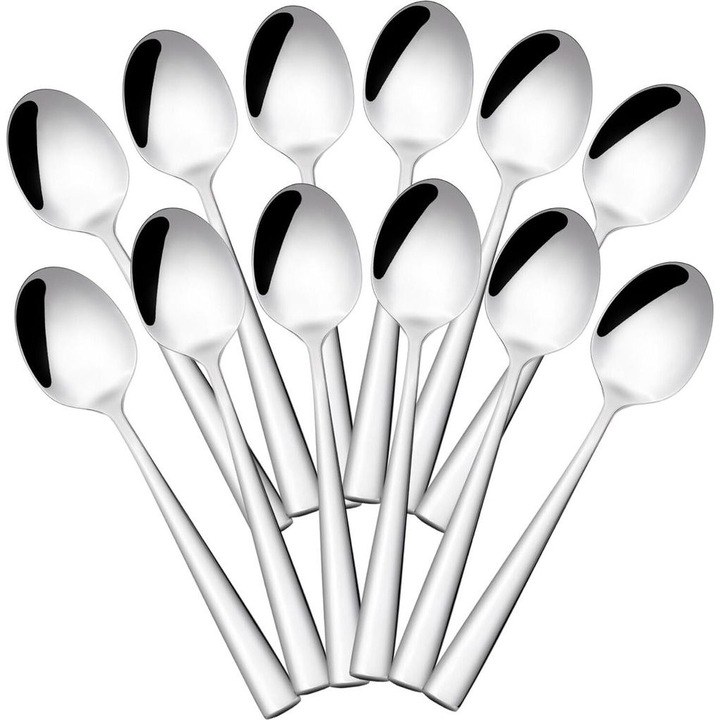 Set de 12 lingurite din otel inoxidabil, design modern si elegant, finisaj lucios, 2.5mm, usor de curatat