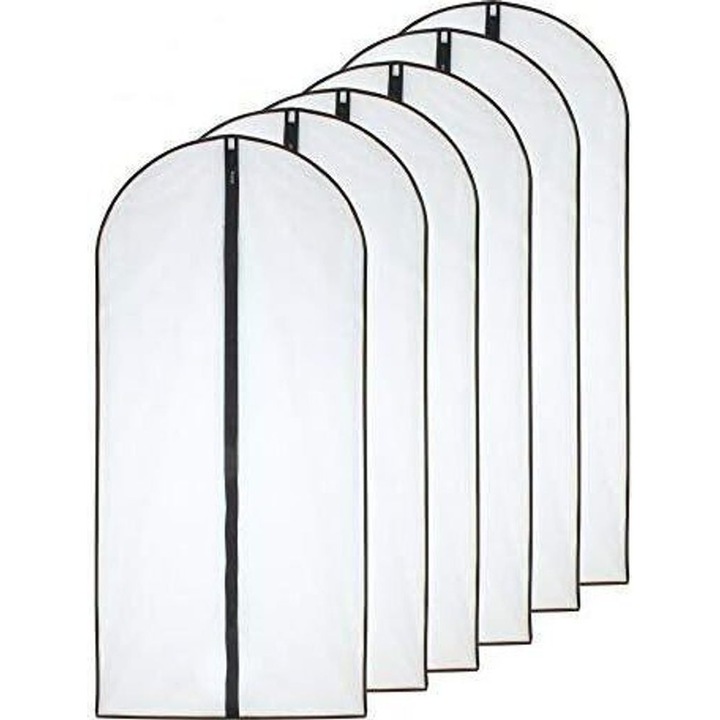 Sacii de imbracaminte transparenti 60x120cm, set de 6, pentru paltoane si jachete, negru