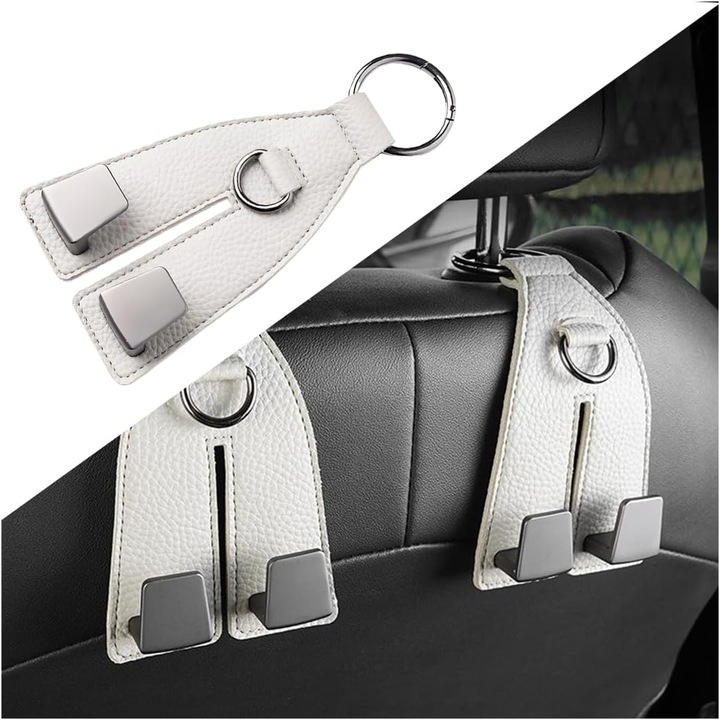 Suporturi auto, 2 bucati, design dublu, din piele si aliaj de zinc, gri, 1.85x7.48x3.54 in