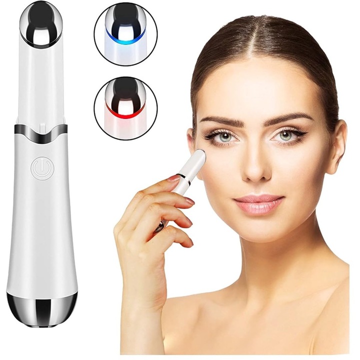 Aparat de masaj pentru ochi, masaj cu caldura si terapie cu lumina rosie si albastra, alb