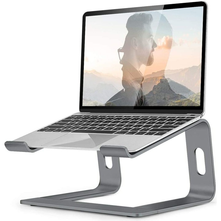 Suport laptop, 10-17 inch, gri, design detasabil, din aluminiu