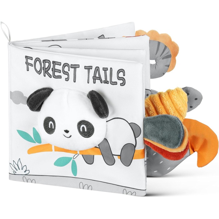Carte textila 3D pentru bebelusi, jucarie interactiva, design panda, material moale, 0-12 luni
