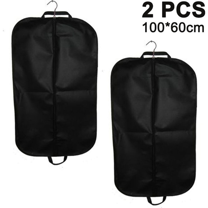 Set de 2 saci pentru haine din material netesut, 100x60cm, negru