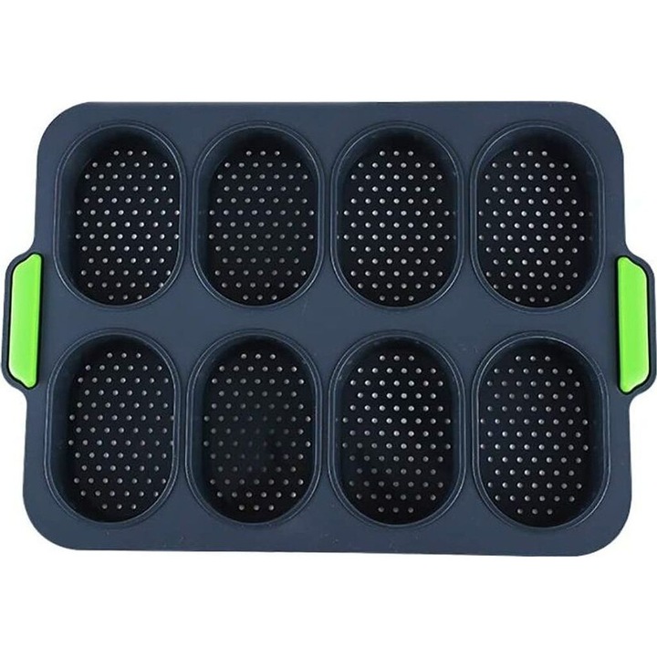 Set 8 tavi copt pentru chifle si baghete, silicon antiaderent, multicolor