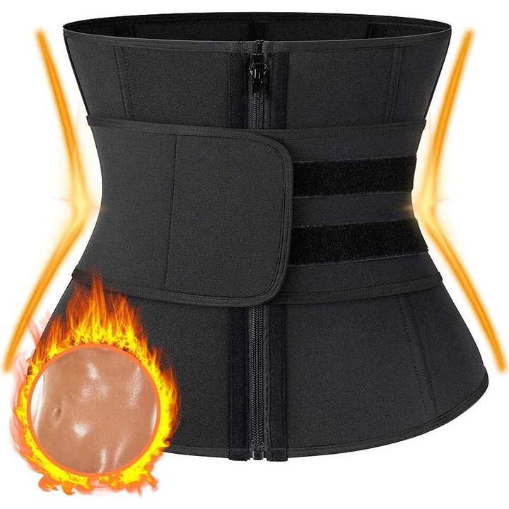 Centura de slabit neagra, dimensiune M, cu suport din otel, ajustabila, 74x26cm