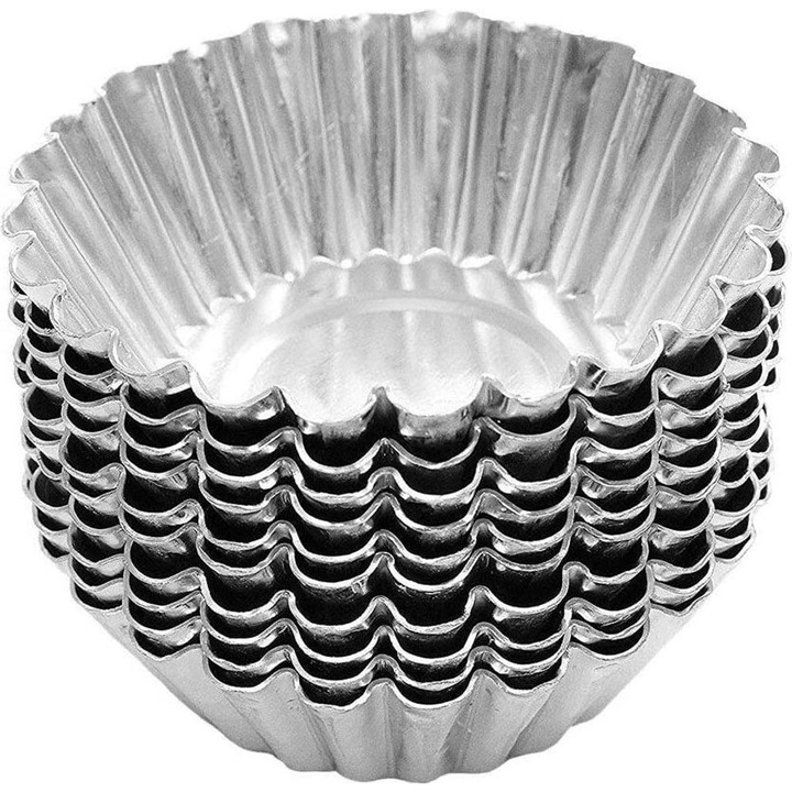 Set 50 forme prajituri, argintii, pentru tarte, model crizantema, reutilizabile