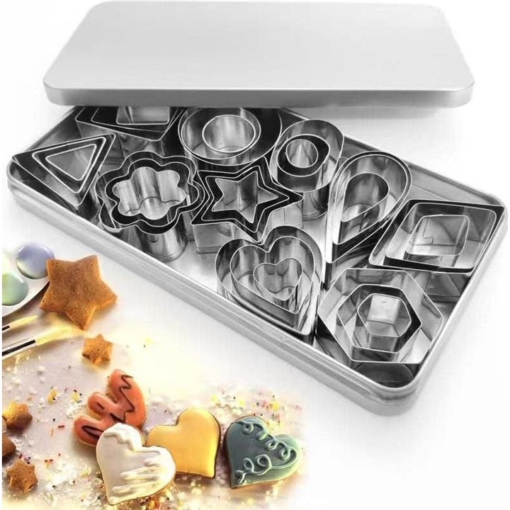 Set de 30 forme prajituri din otel inoxidabil pentru Craciun, diverse forme, usor de utilizat