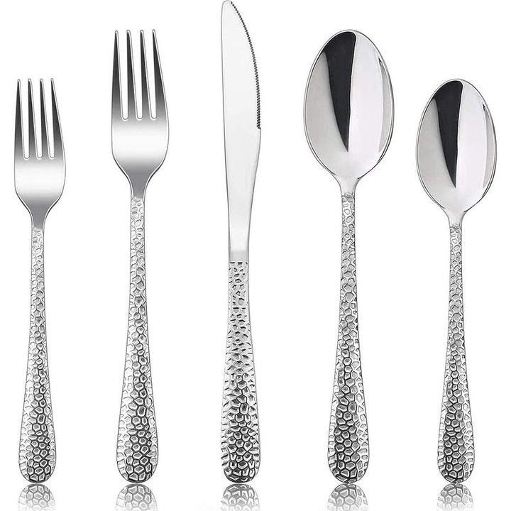 Set de tacamuri pentru 6 persoane, 30 piese, inox, manere moderne, rezistent la spalare in masina