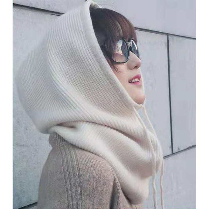 Caciula de iarna pentru femei, tricotata, captusita cu casmir, caciula balaclava, calduroasa si rezistenta la vant, alba