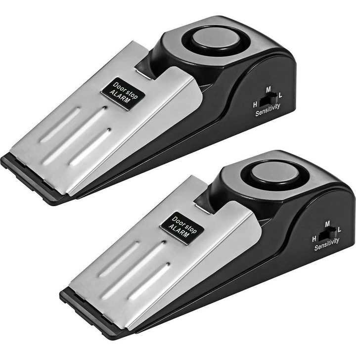 Set de 2 alarme de usa inteligente, 120 decibeli, din plastic ABS si otel inoxidabil, cu niveluri de sensibilitate ajustabile