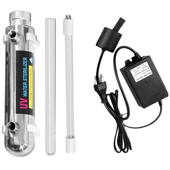 Sterilizator pentru apa, Omelivon, filtru ultraviolete UV-6W, 110V-220V Filtru de apa cu osmoza inversa, din 304 inox, design etans, pentru acvariu, Debit 0,5 GPM (0,1 M³/ora)