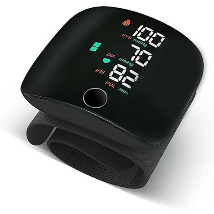 Tensiometru automat de incheietura, display LCD portabil, monitorizare ritm cardiac, reincarcabil, negru, set pentru 2 utilizatori