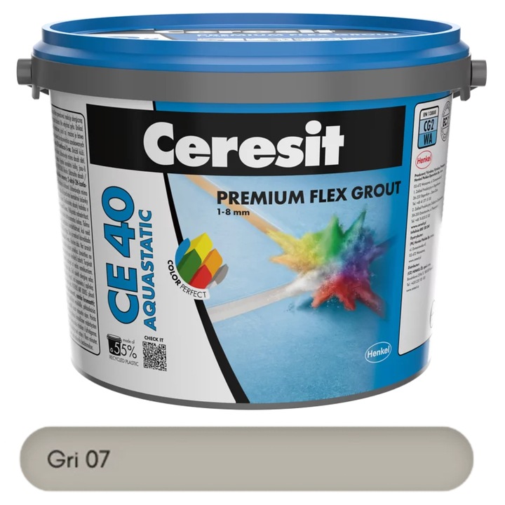 Chit premium GRI 2 kg pentru rosturi Ceresit CE 40 Aquastatic, flexibil, rezistent la apa si mucegai, 1-8 mm, interior si exterior, gresie faianta portelan piatra