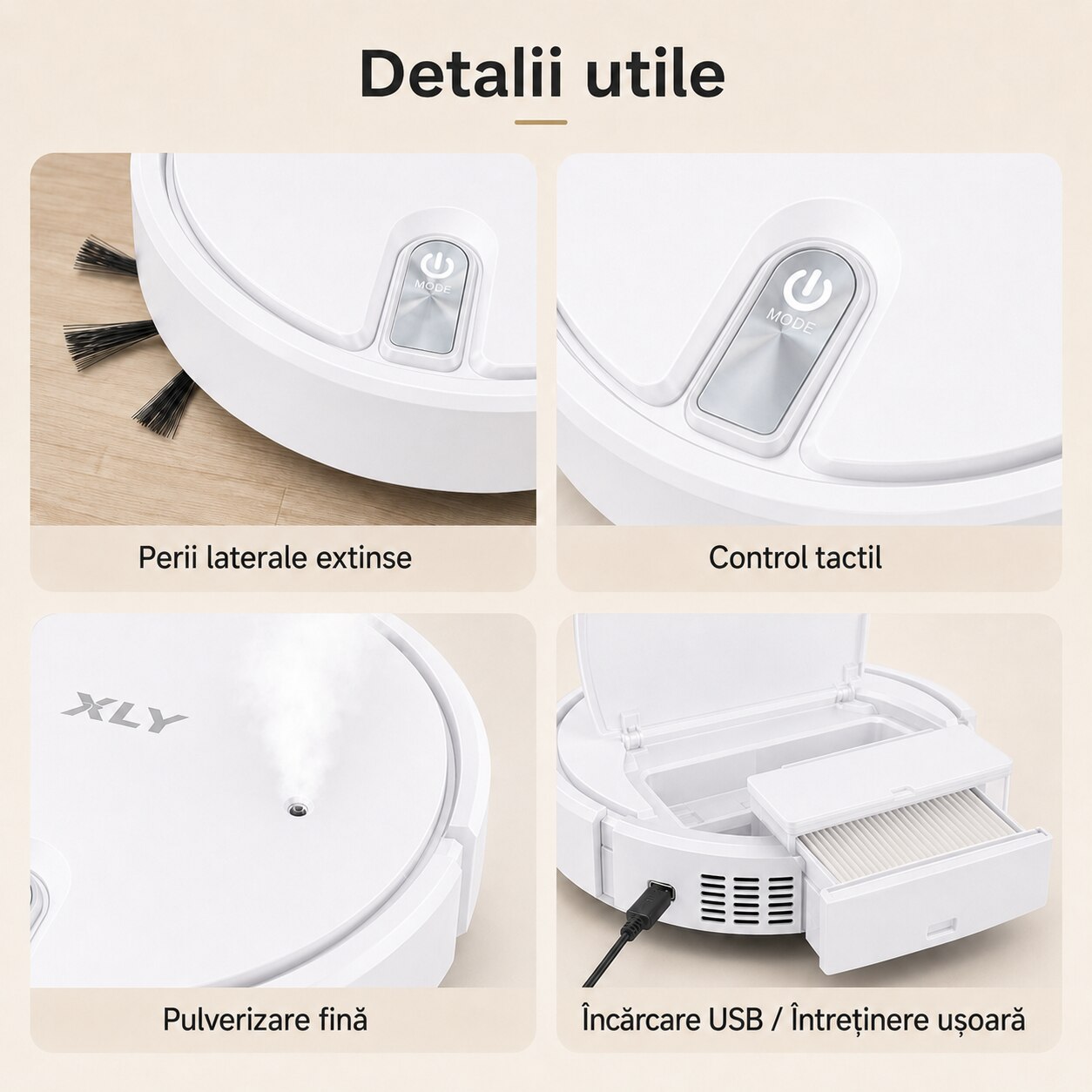 Aspirator robot XLY 5 in 1 2000Pa alb pentru covoare si par de animale