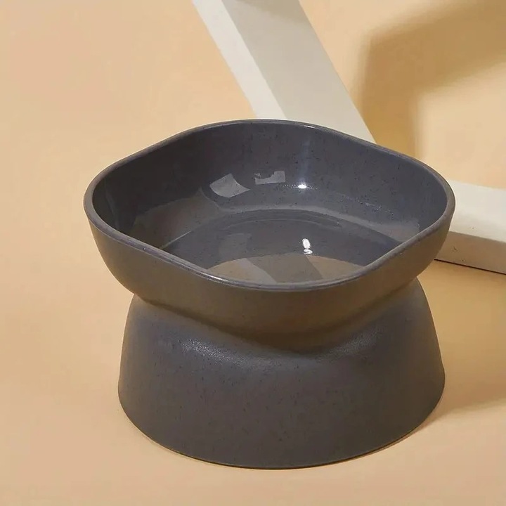 Castroane pentru animale, boluri pentru pisici si caini, cu margini inclinate, din plastic, negre, set