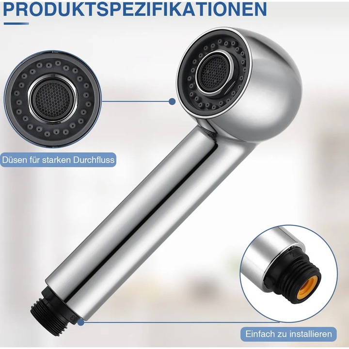 Cap de dus cu doua moduri de pulverizare, cromat, din material ABS, rezistent la pete, pentru bucatarie