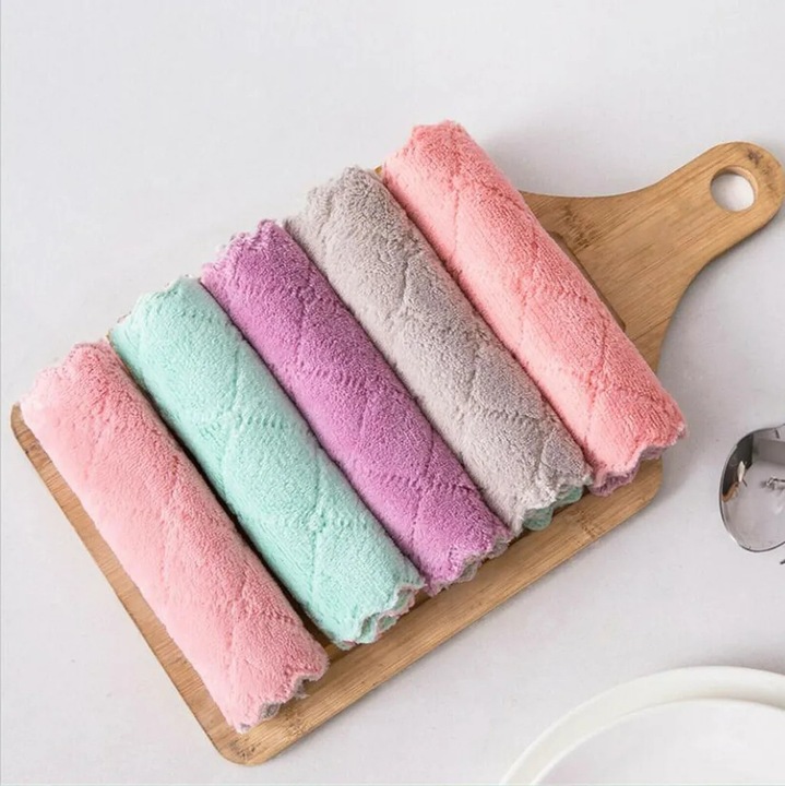 Set 10 lavete din fleece coral, 16x27cm, absorbante, reutilizabile, multicolor