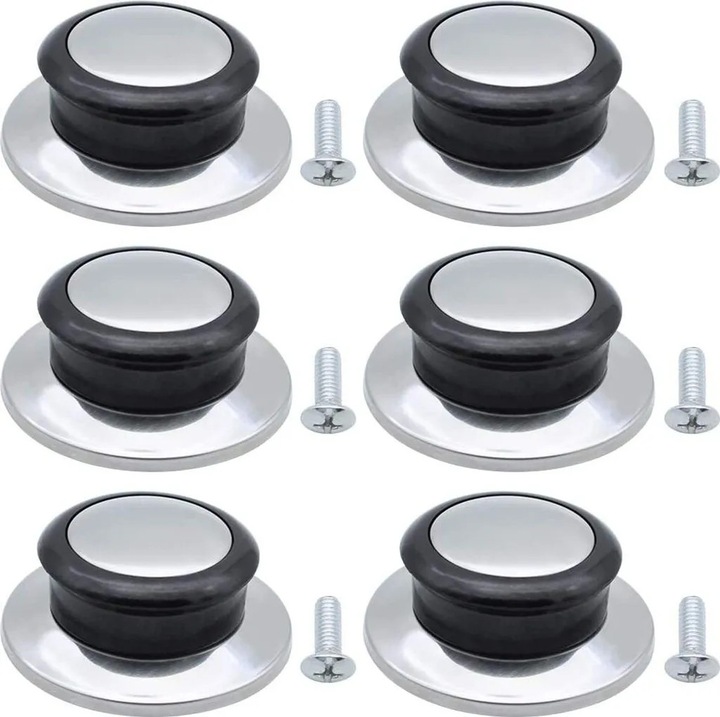 Set de 6 manere de inlocuire pentru capac de oala, rezistente la caldura, din bakelite si otel inoxidabil, design ergonomic