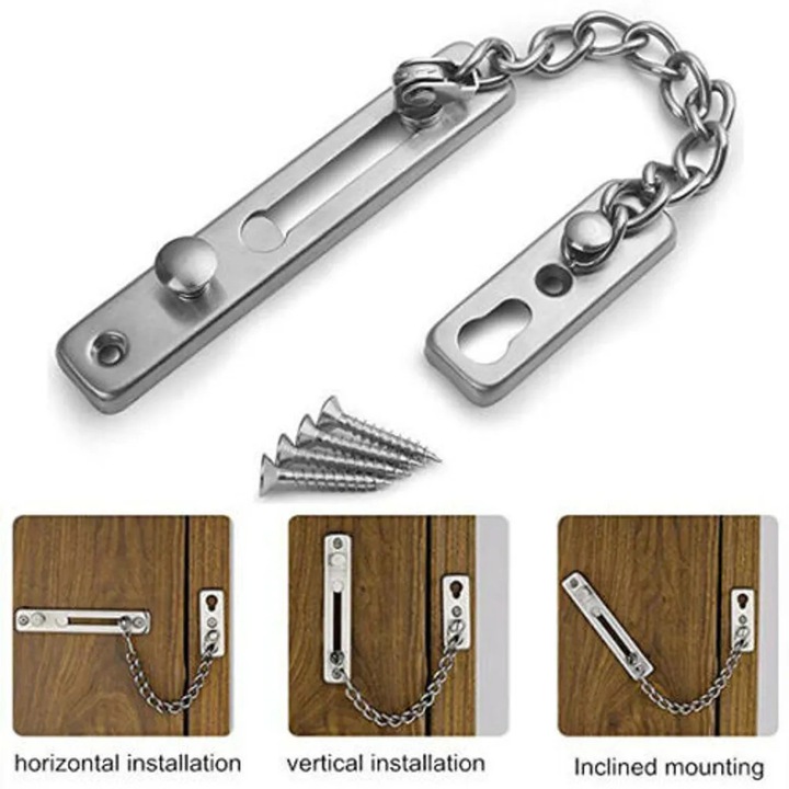 Lant de usa din otel inoxidabil, set cu suruburi, argintiu