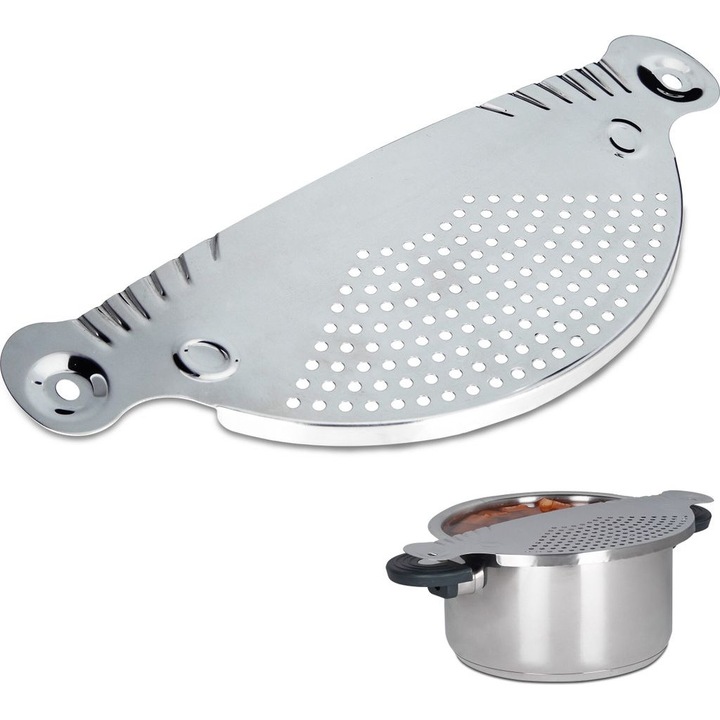Rozsdamentes acél szűrő, ergonomikus kialakítás, tésztához és zöldségekhez, 26cm