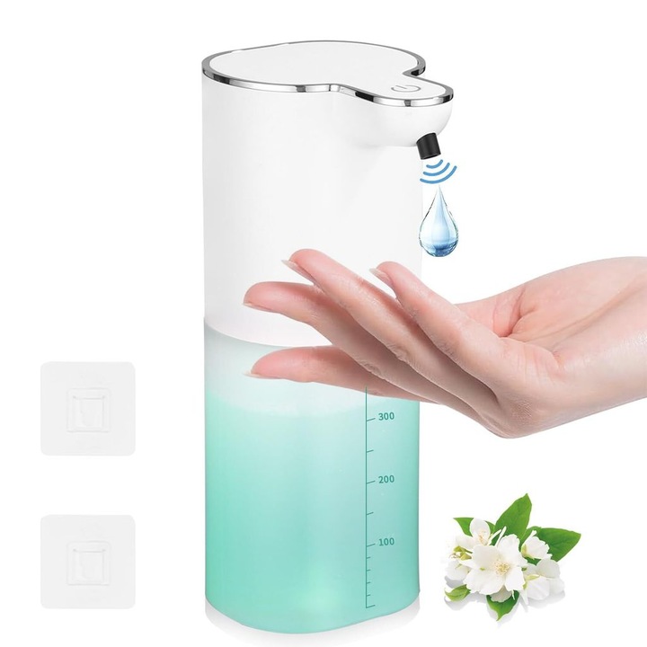 Automata szappanadagoló, 400ml, 4 állítható beállítás, infravörös érzékelővel, IPX5 vízálló, 2 db falra szerelhető adagolóval