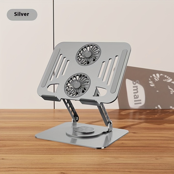 Suport laptop cu racire, inaltime ajustabila, rotire 360°, design portabil, constructie din otel carbon, suport ergonomic pentru birou, pentru laptopuri de pana la 17 inch.