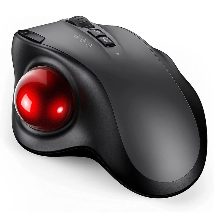 Mouse trackball wireless, design ergonomic, conectivitate Bluetooth si 2.4G, 3 niveluri DPI ajustabile, reincarcabil, compatibil Windows, Android, Mac OS