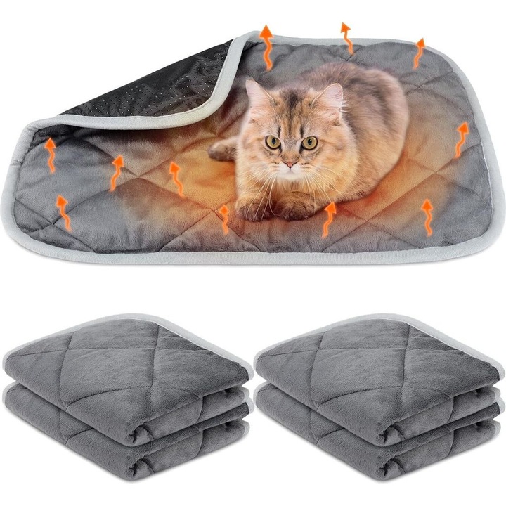 Set 4 perne autoincalzitoare pentru animale, 40x50cm, gri, pentru interior si exterior